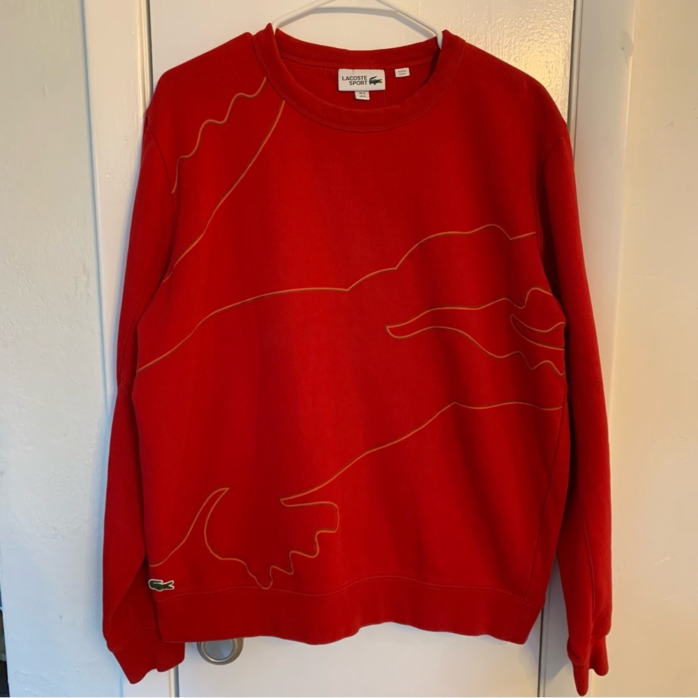 Lacoste Men's Sport Oversized Croc Brushed Fleece Crewneck Sweatshirt Red Medium